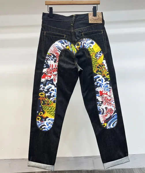 Evisu Koi Fish Print Denim Jeans Black - 1