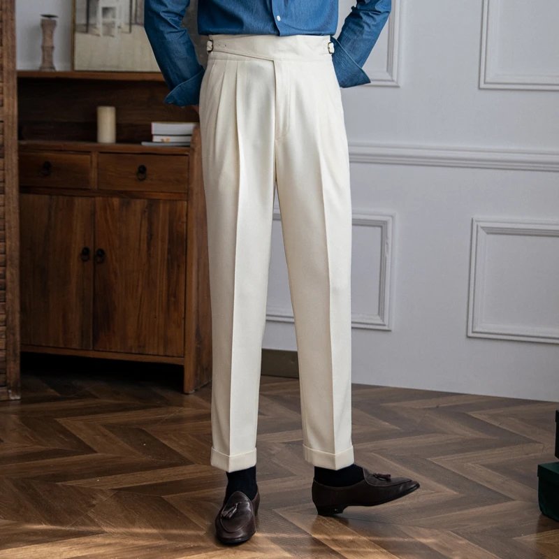 Design Pleated Trousers Off-White Dress Pants