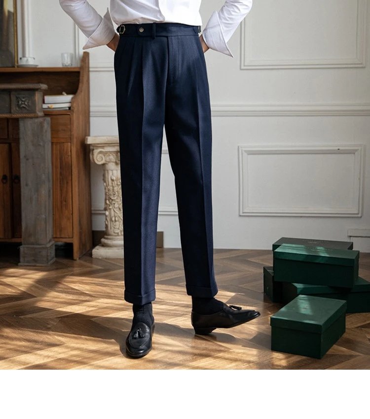 Design Pleated High-Waist Trousers Beige Pants - 14