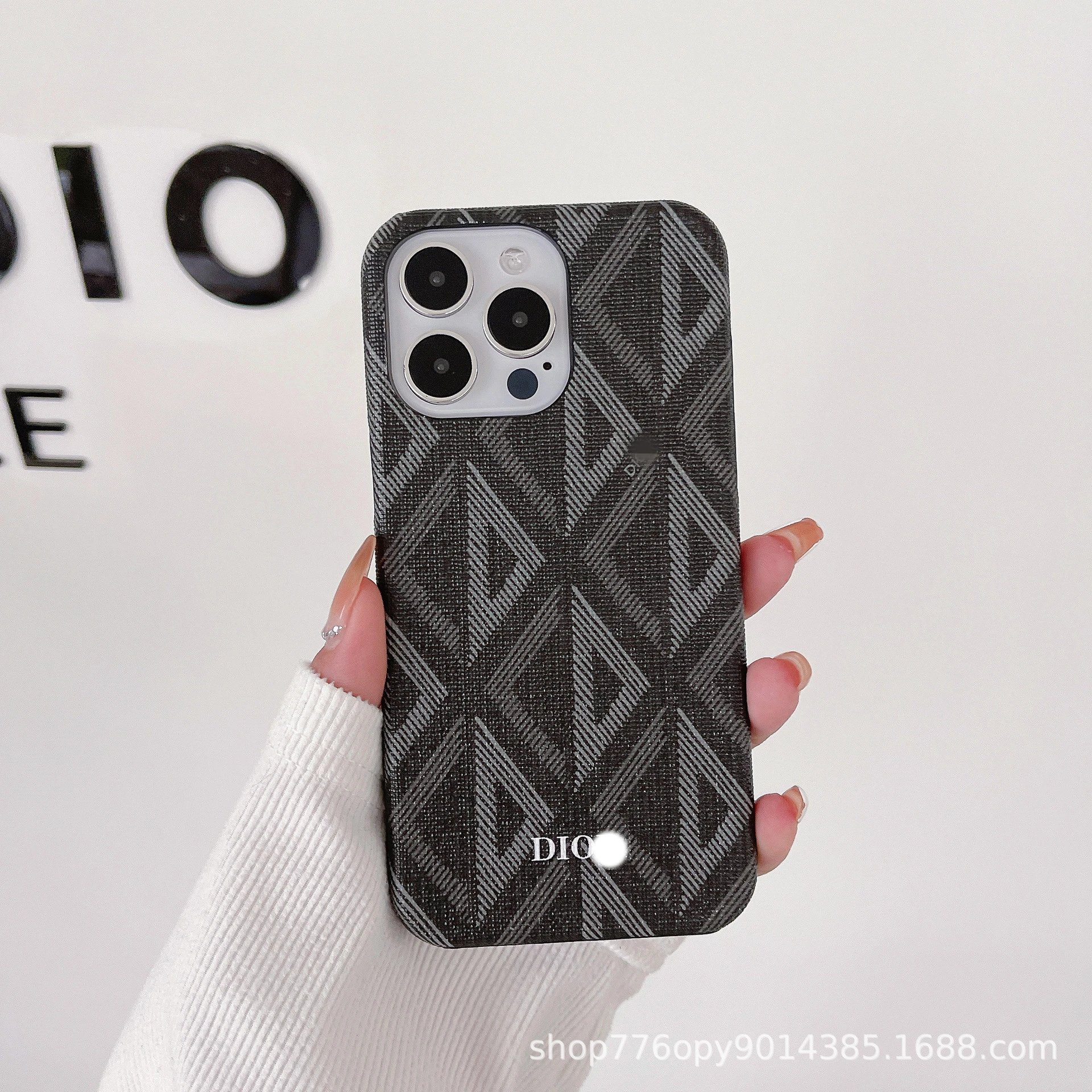 Dior Oblique Gray Geometric Pattern Phone Case - 3