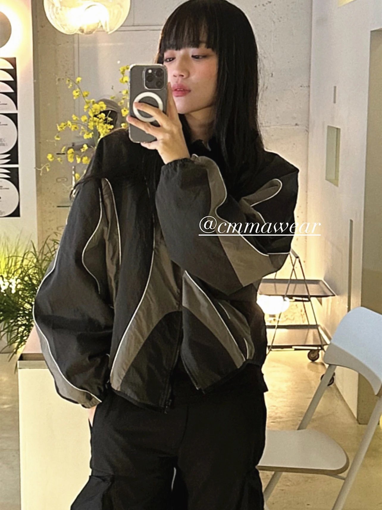 Design CMM A Wear Oversized Windbreaker Jacket Black Gray Outerwear.windbreaker - 3