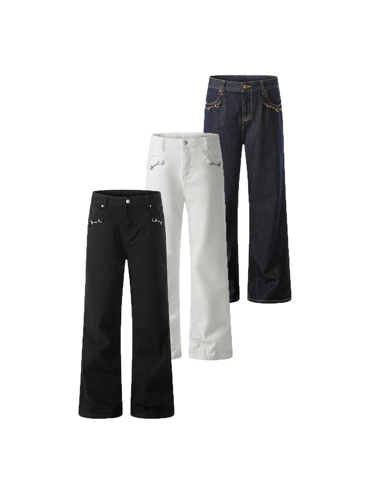 Goinsk casual micro flared jeans men's spring and summer micro elastic three color wide leg pants cleanfit horseshoe buckle pants