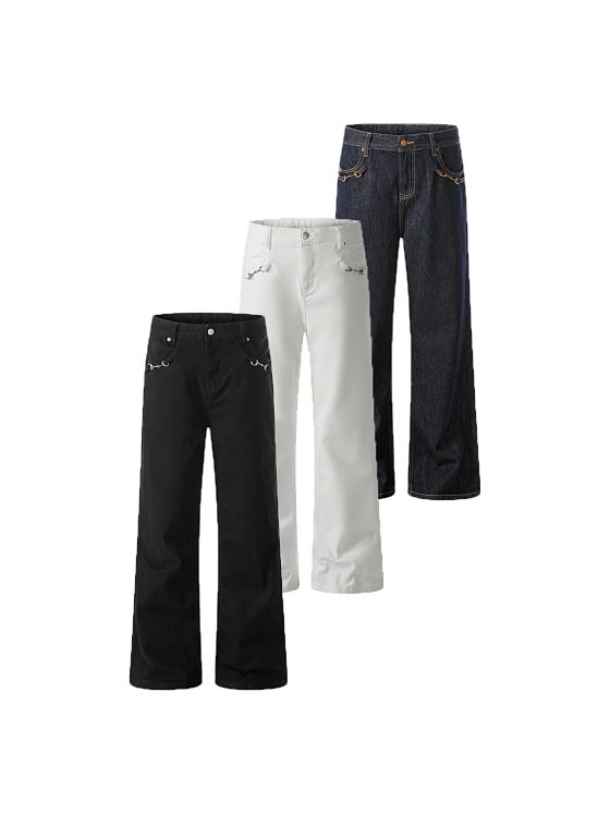Goinsk casual micro flared jeans men's spring and summer micro elastic three color wide leg pants cleanfit horseshoe buckle pants