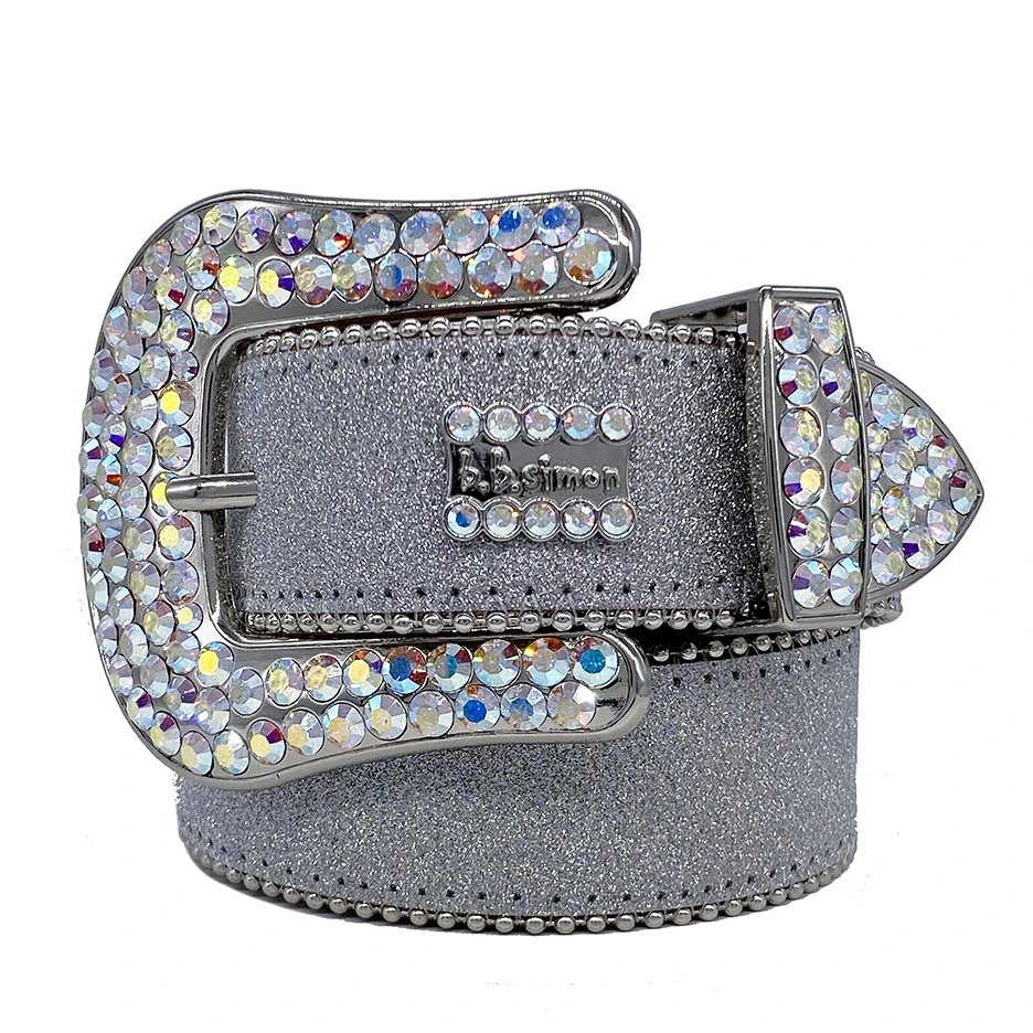 B.B. Simon Crystal-Embellished Glitter Belt Silver