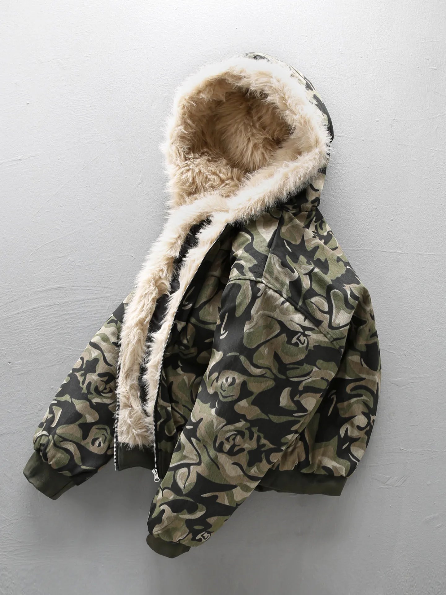 Men's Women's Camo Fishtail Parka With Faux Fur Hood, Thickened Quilted Cotton Workwear Jacket for Winter Warmth – American Clean Fit Style