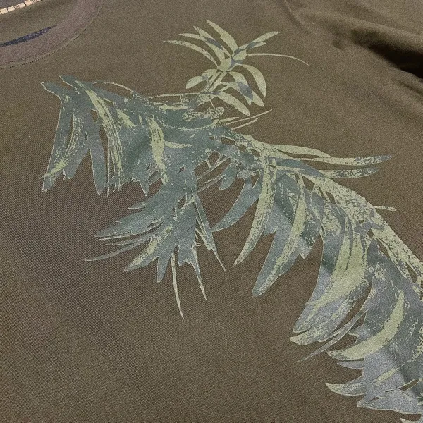 Design Palm Leaf Print Olive Green T-Shirt - 1