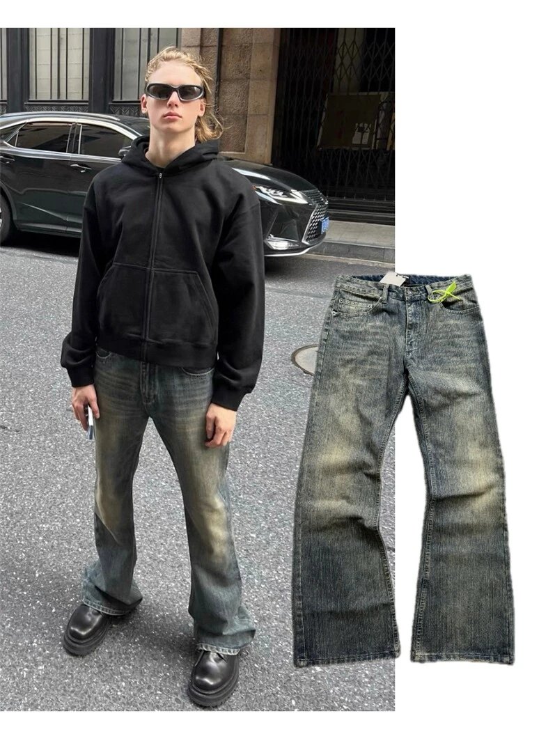 Autumn and Winter Original Standard Paris Style Bootcut Fashion Week Bamboo Cotton B Home Micro La Jeans Men's and Women's Trendy Brand Pants