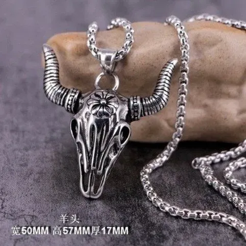 Design Bull Skull Pendant Necklace Silver Jewelry - 1