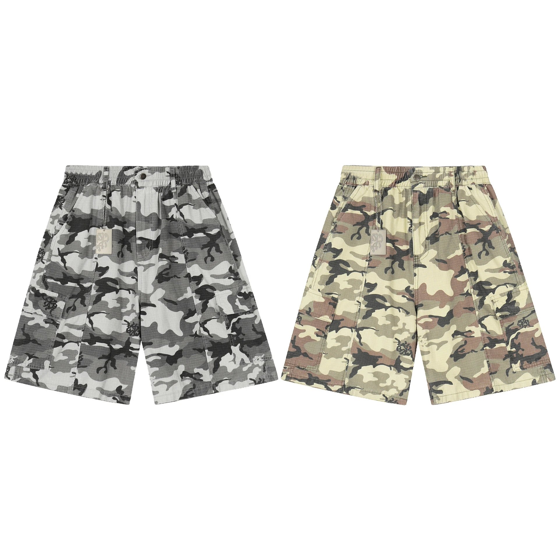 Mertra US Street Style Camo Cargo Shorts for Men and Women, Loose Fit Multi-Pocket Casual 5-Inch Shorts