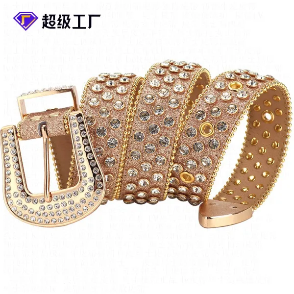 Design Studded Leather Belt Black - 6
