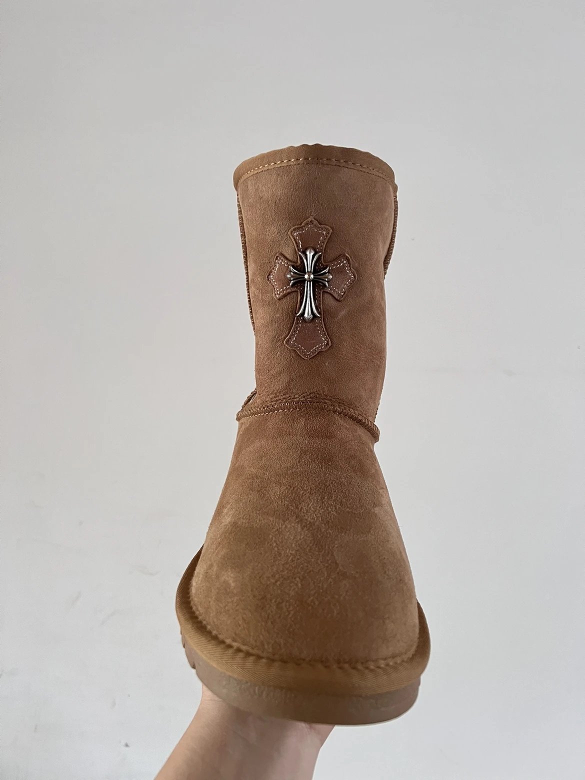 Chrome Hearts Cross-Embellished Suede Boot Brown Ankle Boots