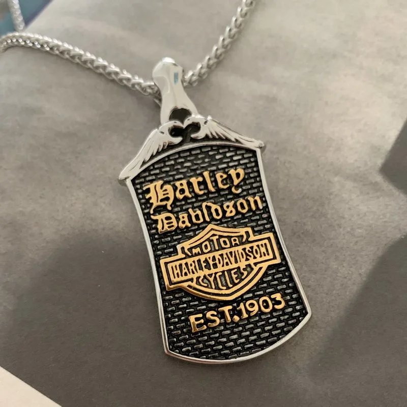 Harley-Davidson Bar & Shield Dog Tag Necklace Silver and Gold Jewelry