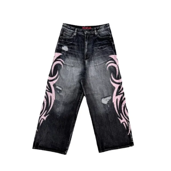 Design Custom Pink Tribal Print Baggy Jeans - 6