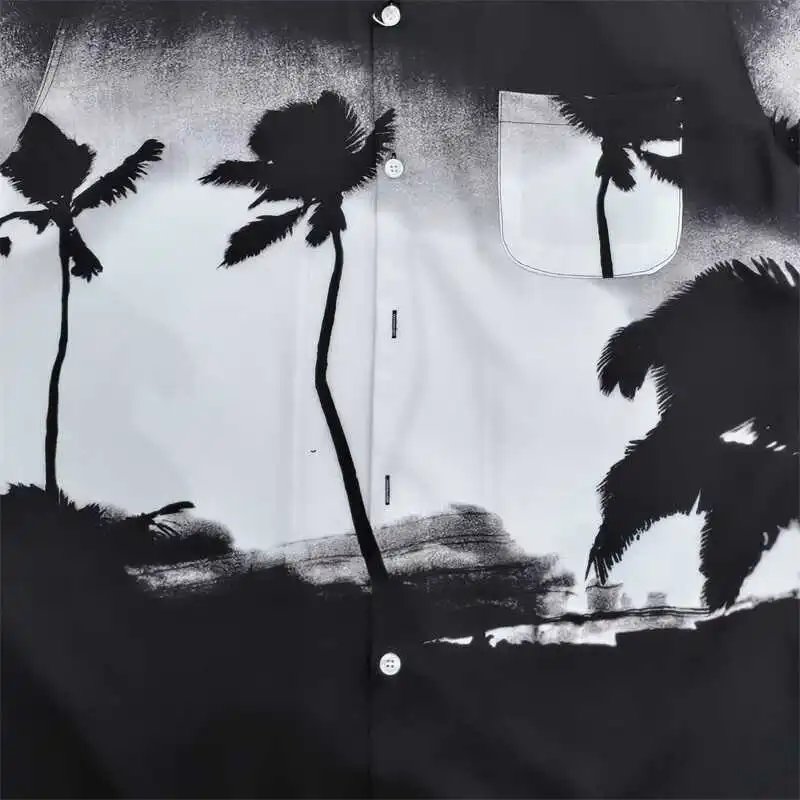 Design Hawaiian Shirt Black and White Palm Tree Print Shirt - 4