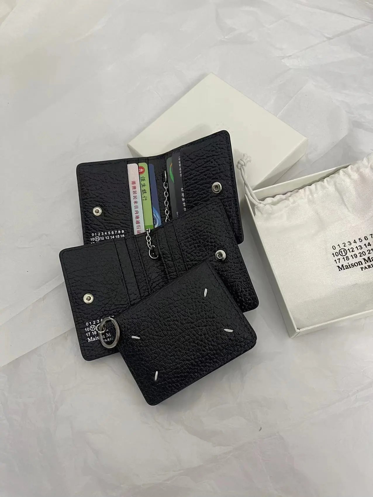 Margiela Style First-Layer Cowhide Waist Buckle Bag Half-Fold Button Card Holder Unisex MMM Key Ring Card Bag