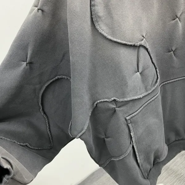 Design Quilted Overlay Hoodie Charcoal Gray Hoodie - 3