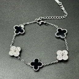 thumbnail for Personality hip-hop men's five-flower pure black bracelets make a fortune Lucky Yabi-style female black and white bracelet jewelry trend