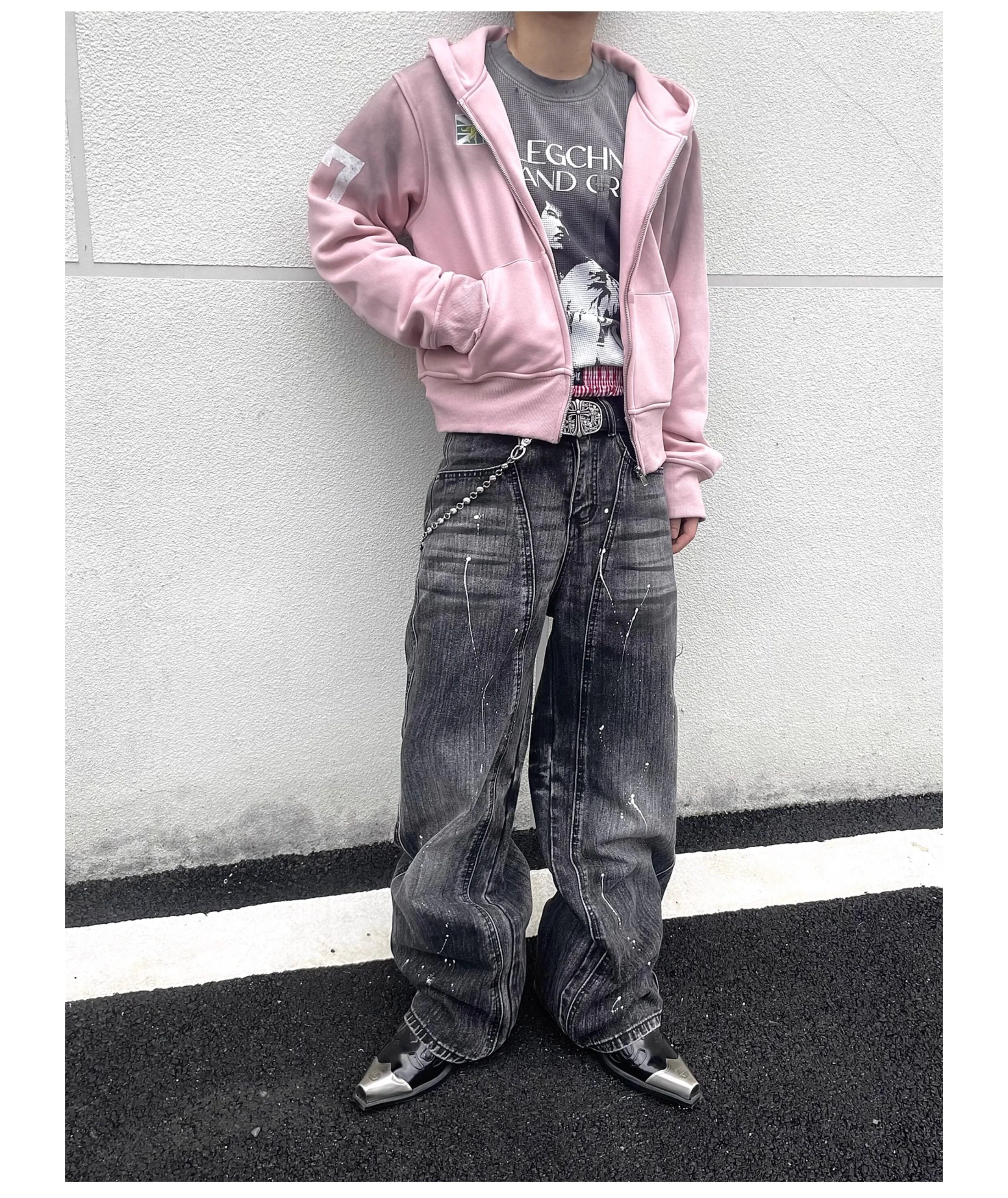 Design Paint-Splatter Wide-Leg Jeans Black - 8