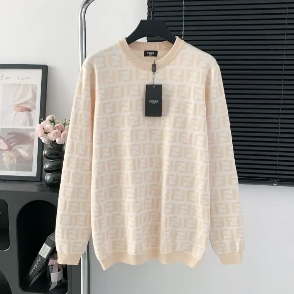 Fendi FF Logo Knit Sweater Beige - 1