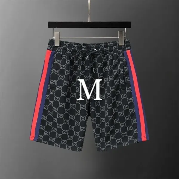 Gucci GG Monogram Swim Shorts Black with Red and Blue Stripes - 1