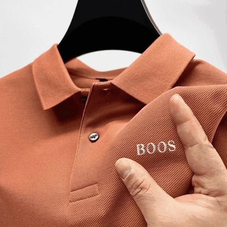 BOOS BOOS Solid Color Polo Shirt in Terracotta Brown