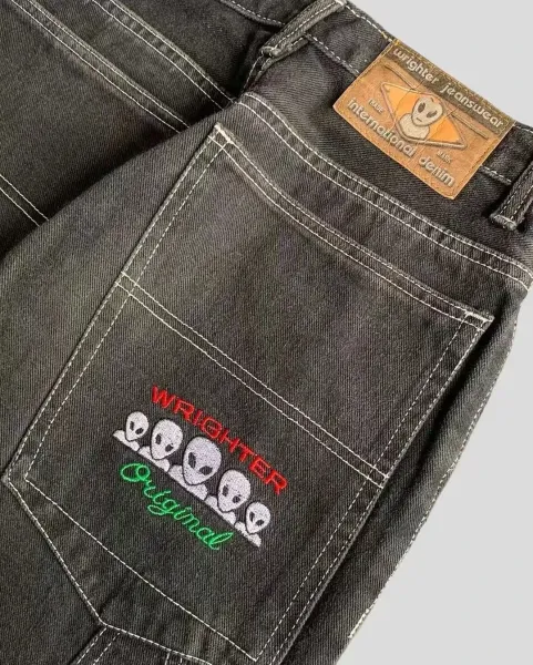 Wrighter Original Skull Patch Wide-Leg Jeans Charcoal - 15
