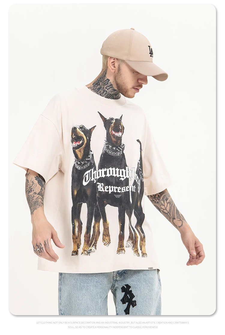 Thormaybred Represent Doberman Print Beige T-Shirt - 19