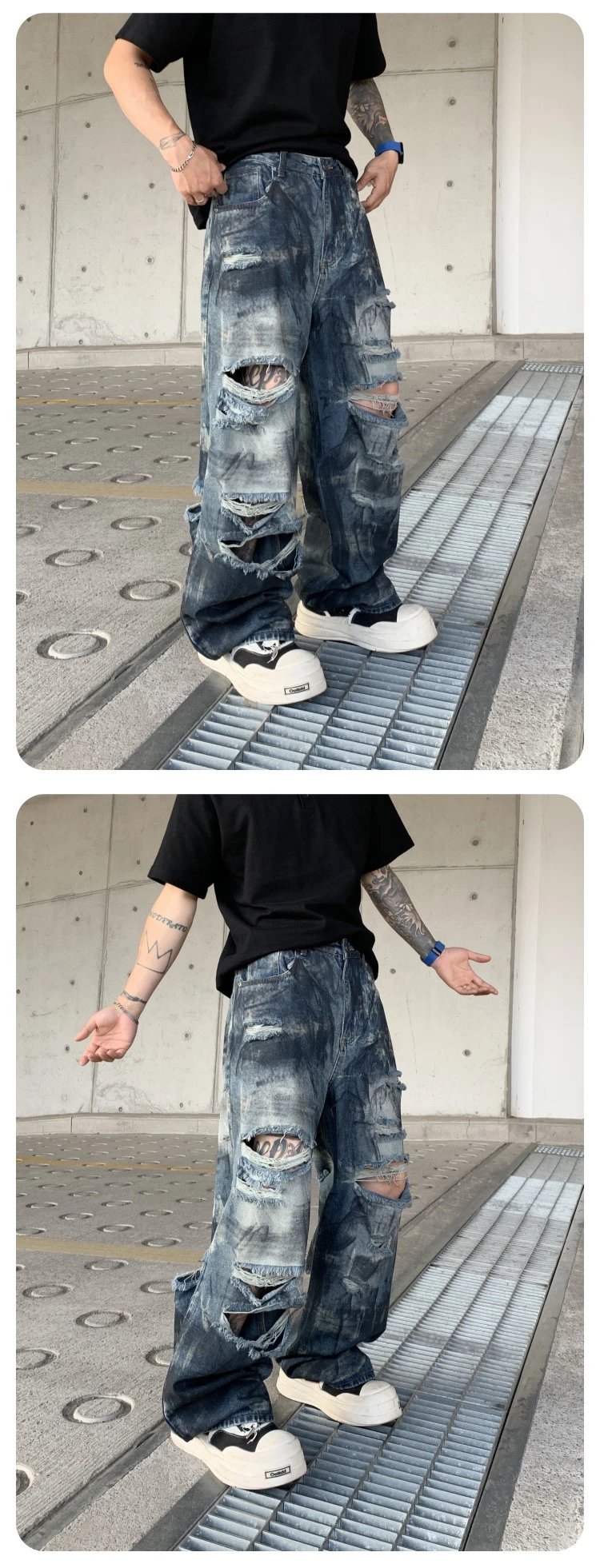 Design Distressed Oversized Baggy Jeans Gray - 9