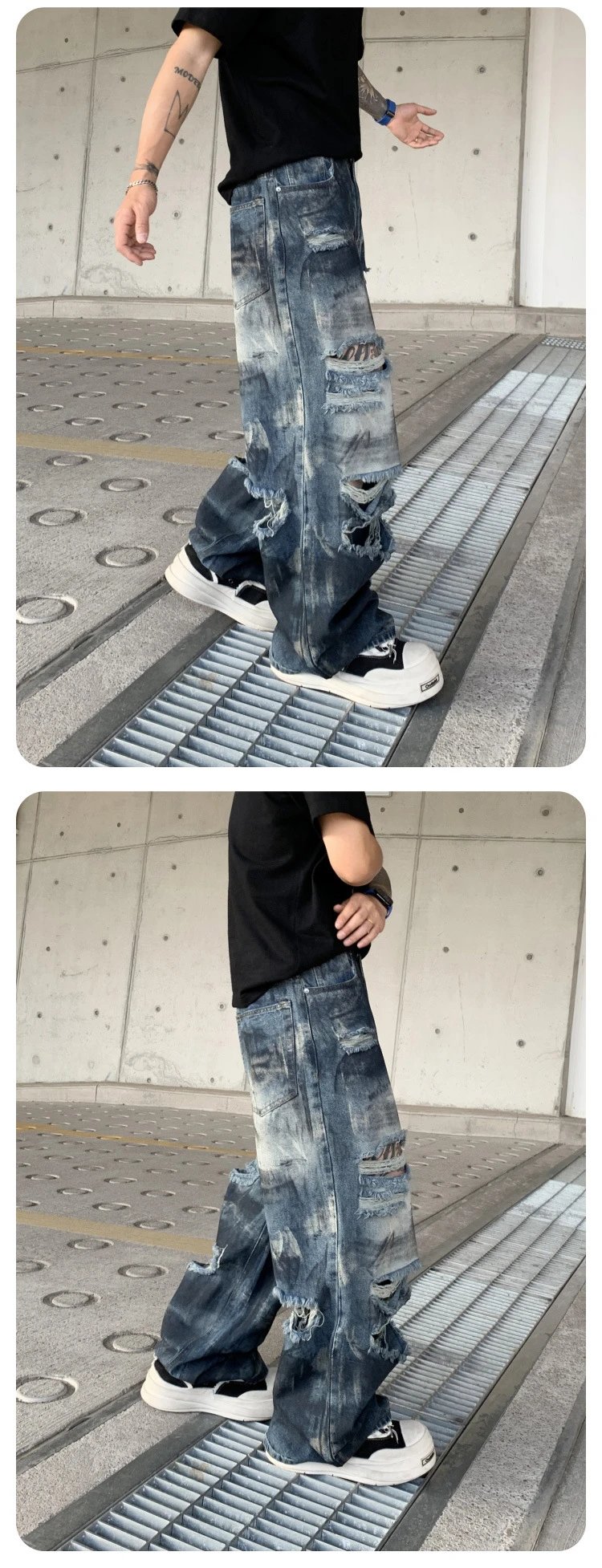 Design Distressed Oversized Baggy Jeans Gray - 10