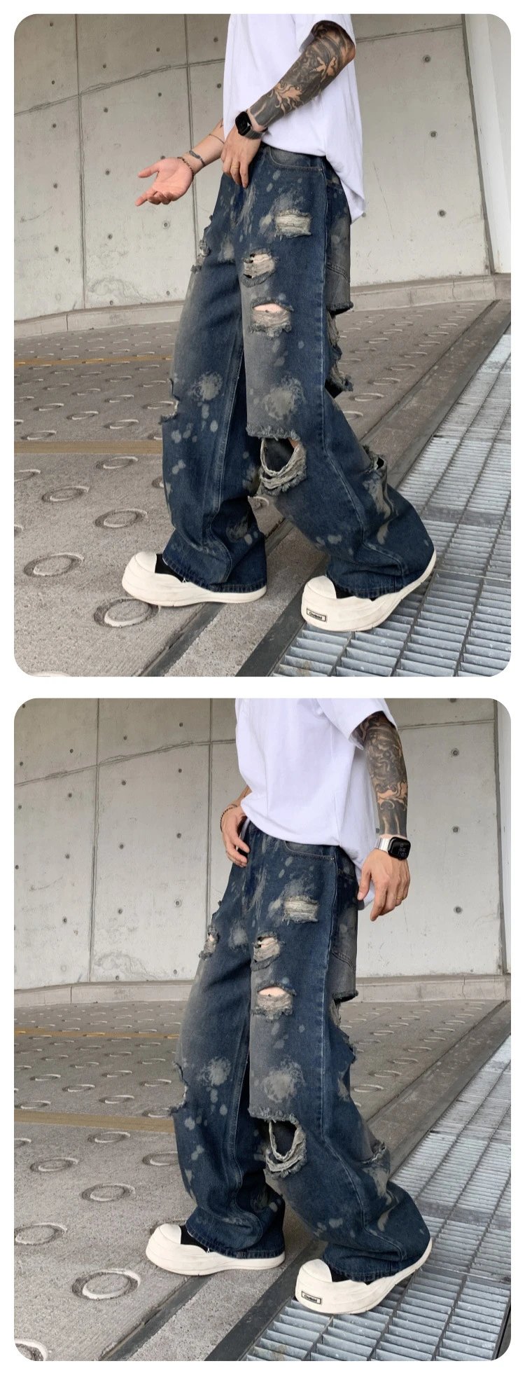 Design Distressed Oversized Baggy Jeans Gray - 23