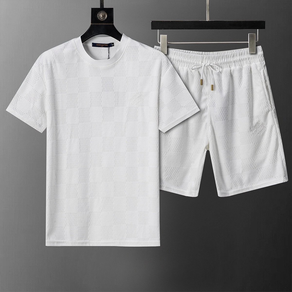 Design LV Monogram Checkered T-Shirt and Shorts Set Black Sets - 7