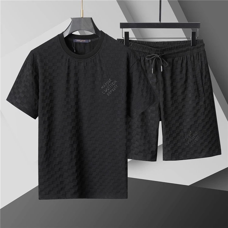 Design LV Monogram Checkered T-Shirt and Shorts Set Black Sets - 23