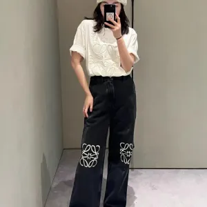 Loewe Anagram Embroidered T-Shirt and Jeans Set White / Black