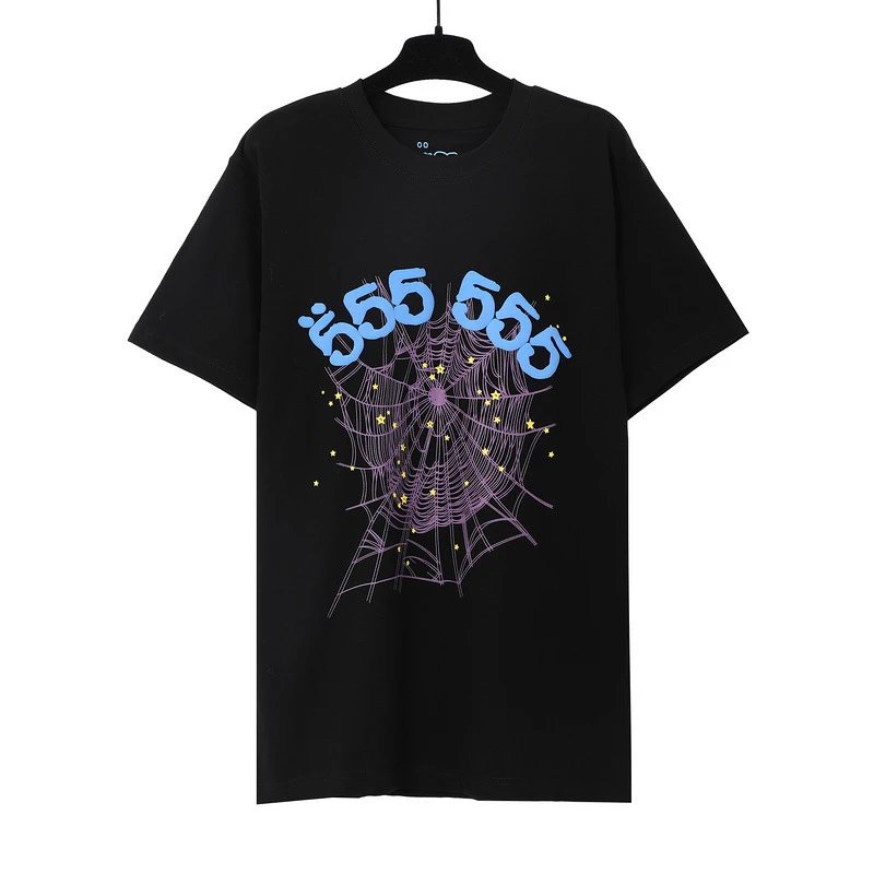 Design Spider Web '555' Graphic T-Shirt Black - 1