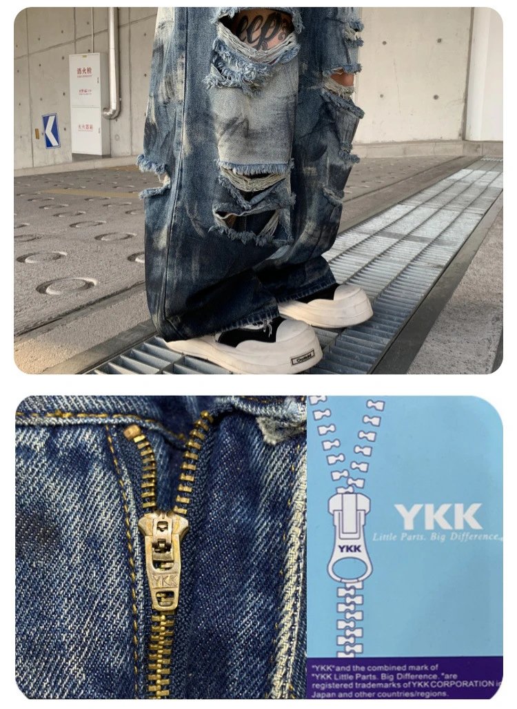 Design Distressed Oversized Baggy Jeans Gray - 8