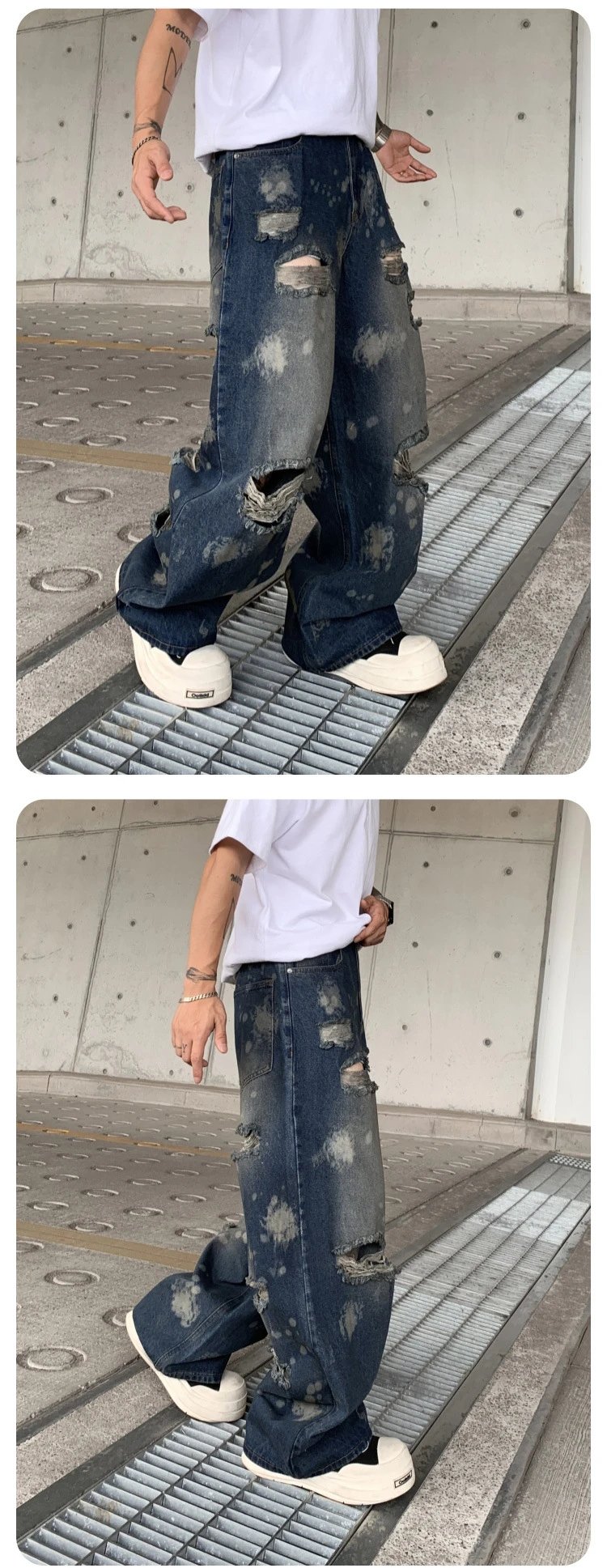 Design Distressed Oversized Baggy Jeans Gray - 24