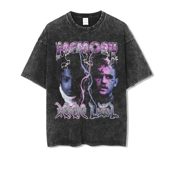 Design Memory of XXXTentacion x Lil Peep Graphic Acid Wash T-Shirt - 1