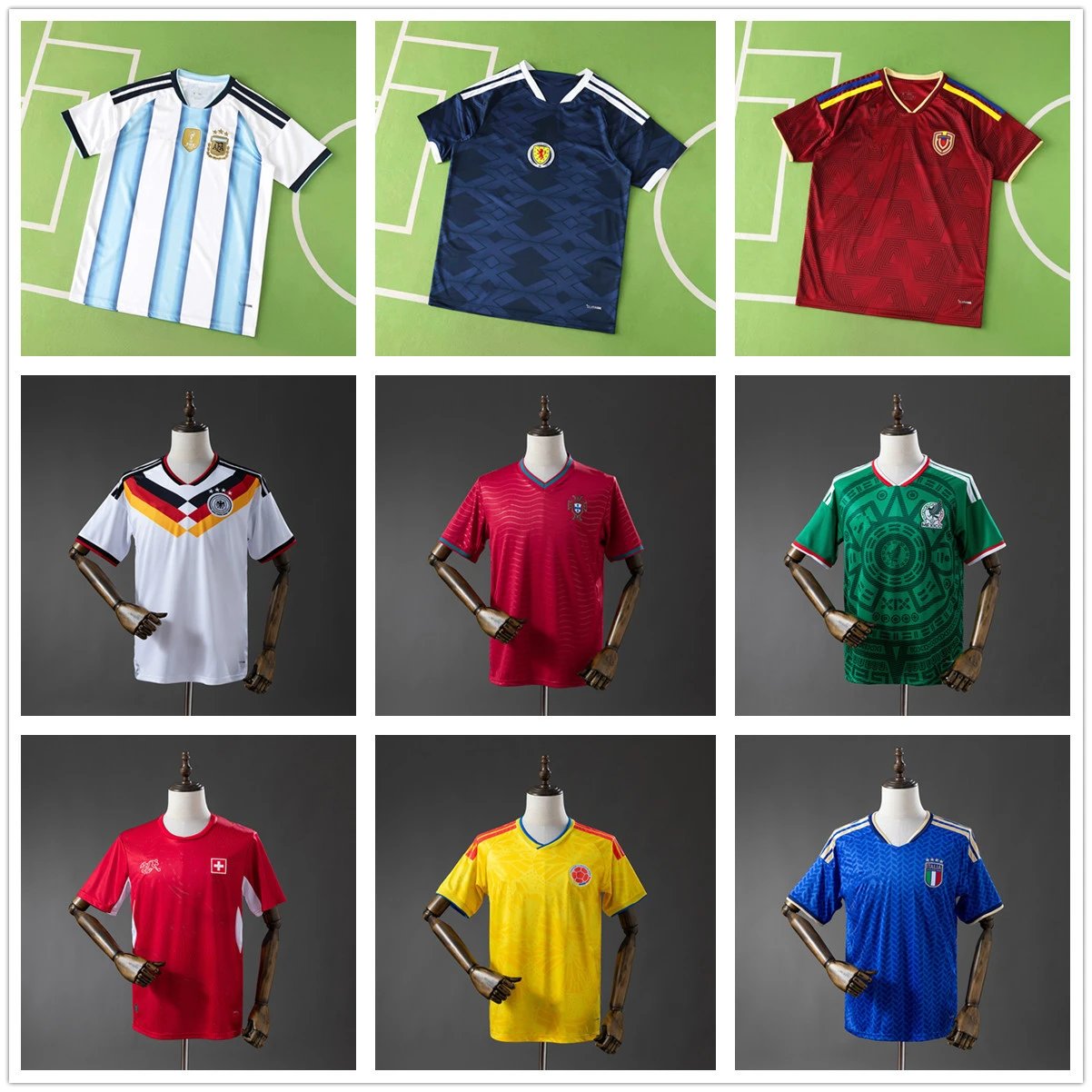 Various Country Soccer Jerseys in Different Colors and Styles