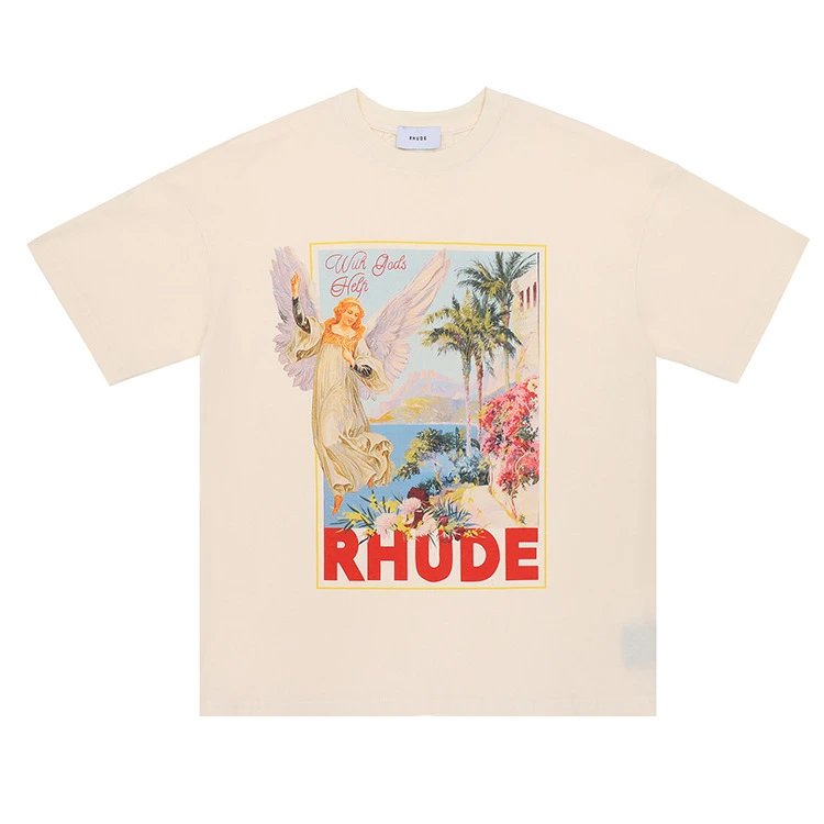 Rhude Leopard Print Graphic T-Shirt Beige - 15