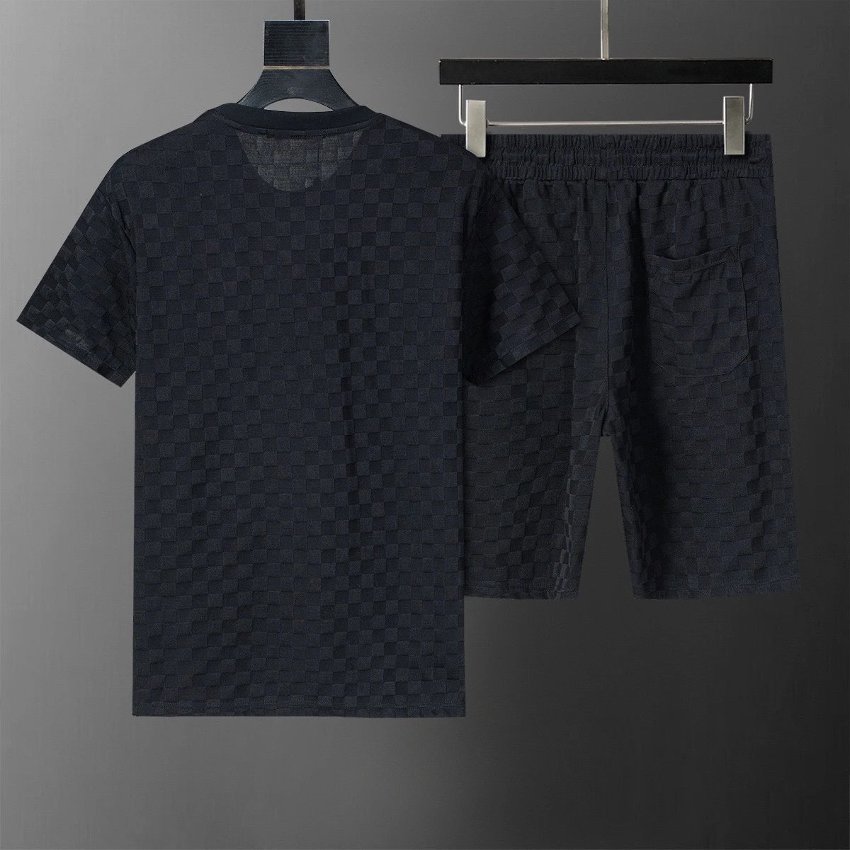 Design LV Monogram Checkered T-Shirt and Shorts Set Black Sets - 18