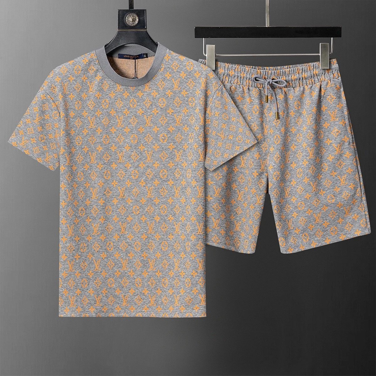 Design LV Monogram Checkered T-Shirt and Shorts Set Black Sets - 4