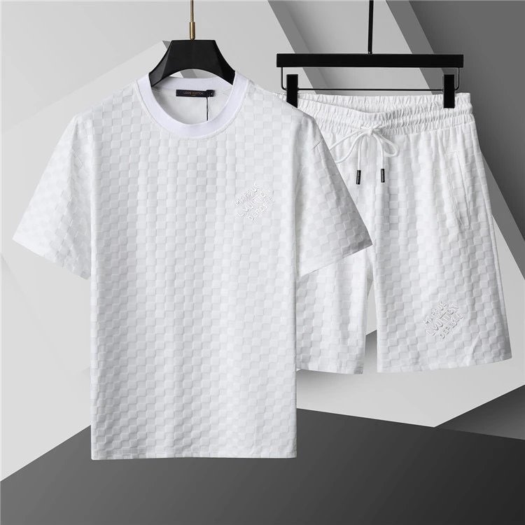Design LV Monogram Checkered T-Shirt and Shorts Set Black Sets - 21