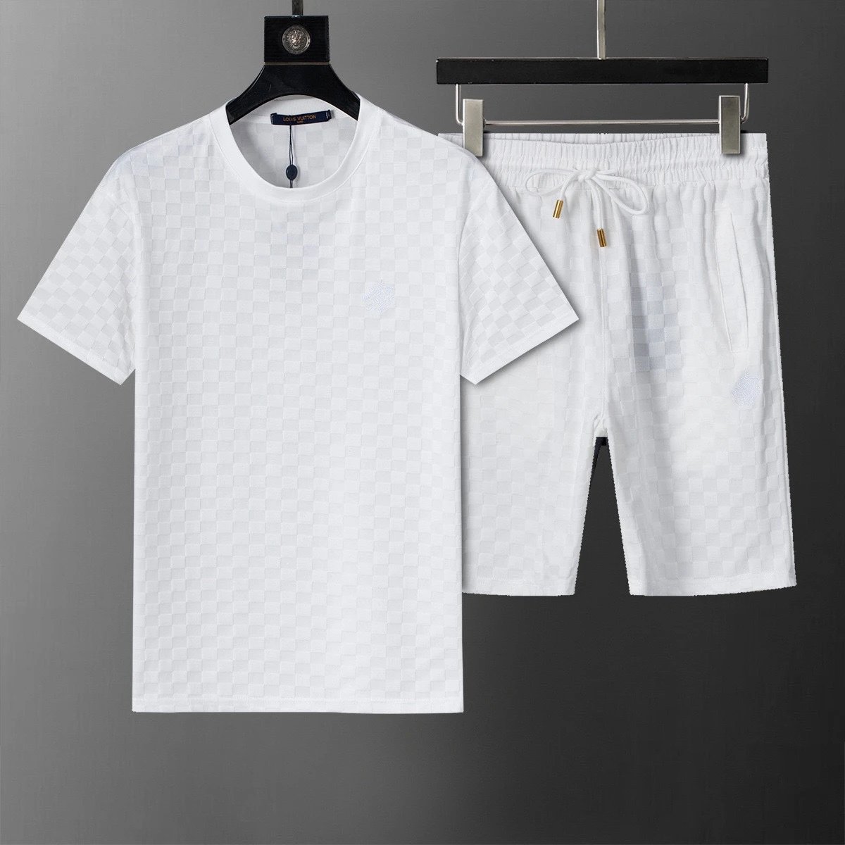 Design LV Monogram Checkered T-Shirt and Shorts Set Black Sets - 10