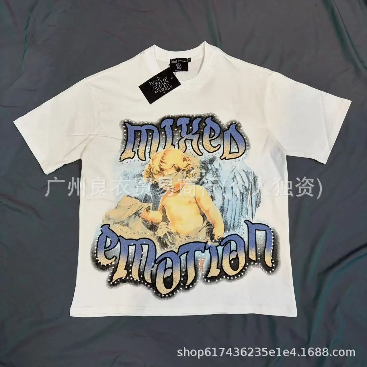 Design Mixed Emotion Angel Print Oversized T-Shirt White T-Shirts - 6