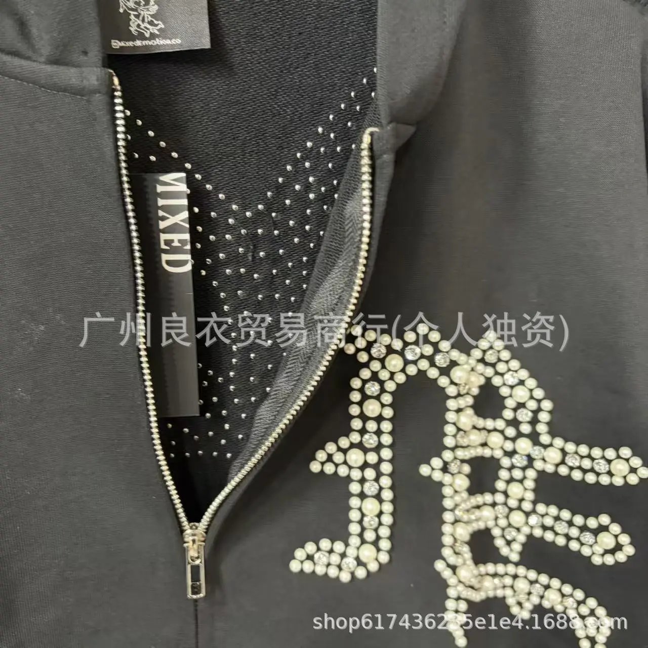 Design Rhinestone Embroidered Hoodie and Sweatpants Set Black - 6