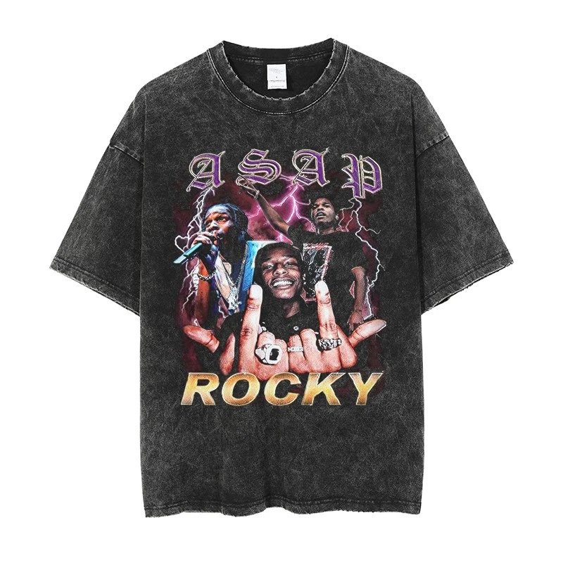 Design ASAP Rocky Graphic Print Acid Wash T-Shirt T-Shirts - 1