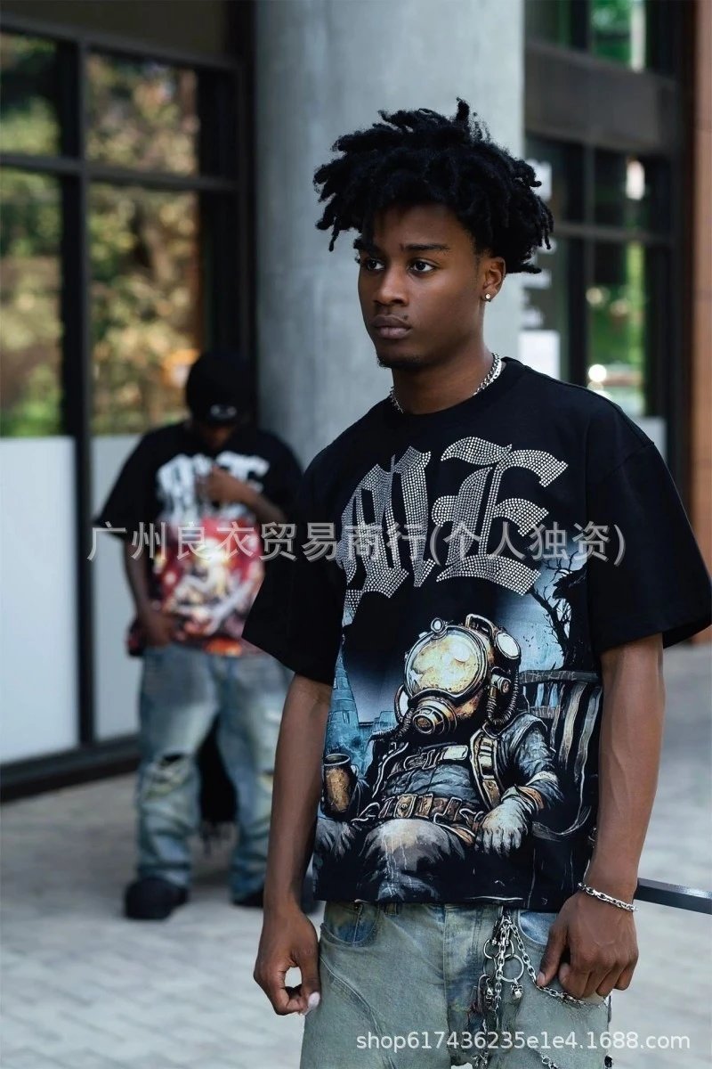 Design Graphic Print Palm Tree Alien T-Shirt Black - 9