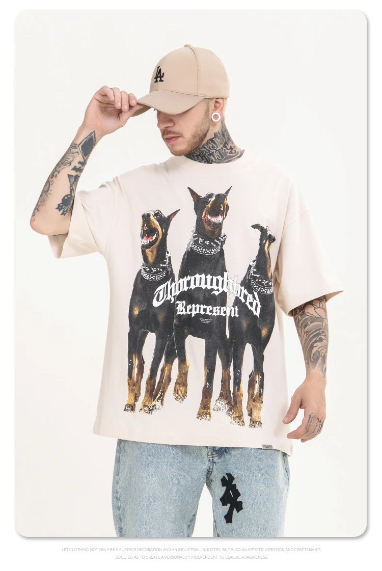 Thormaybred Represent Doberman Print Beige T-Shirt - 17
