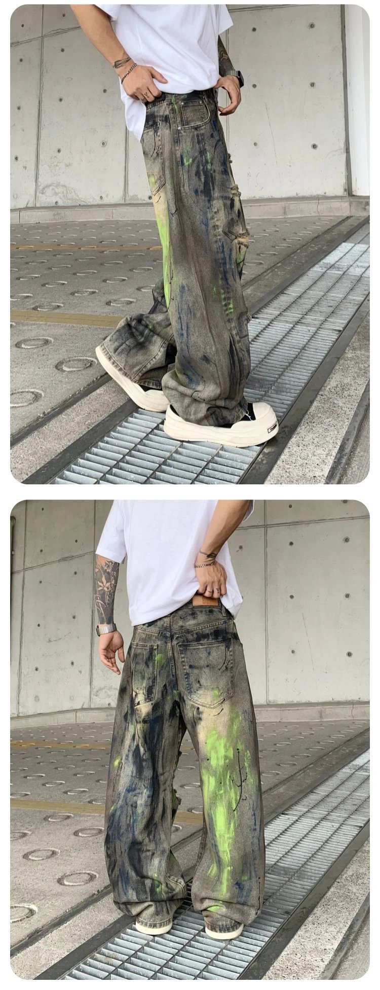 Design Distressed Oversized Baggy Jeans Gray - 18