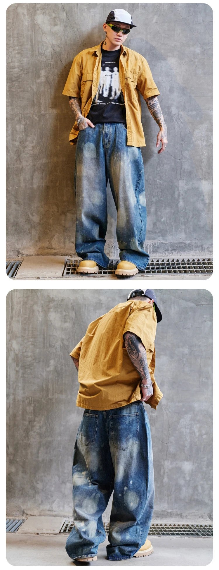 Design Distressed Oversized Baggy Jeans Gray - 27